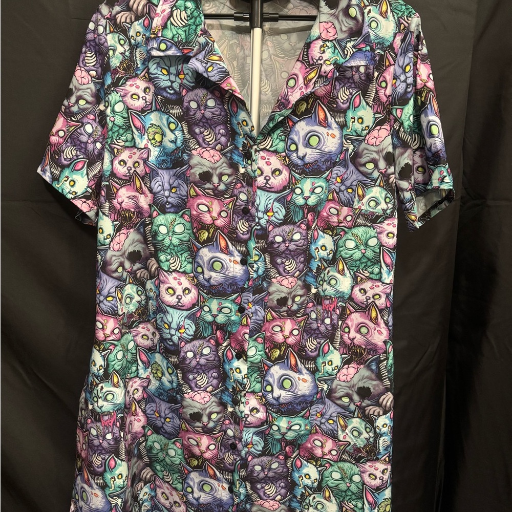 Blackmilk Multicolor Neon Cat Face Button-Up Dress